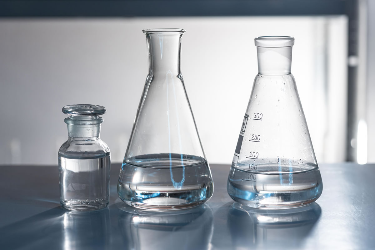 Makeup water contaminants in glass jars.