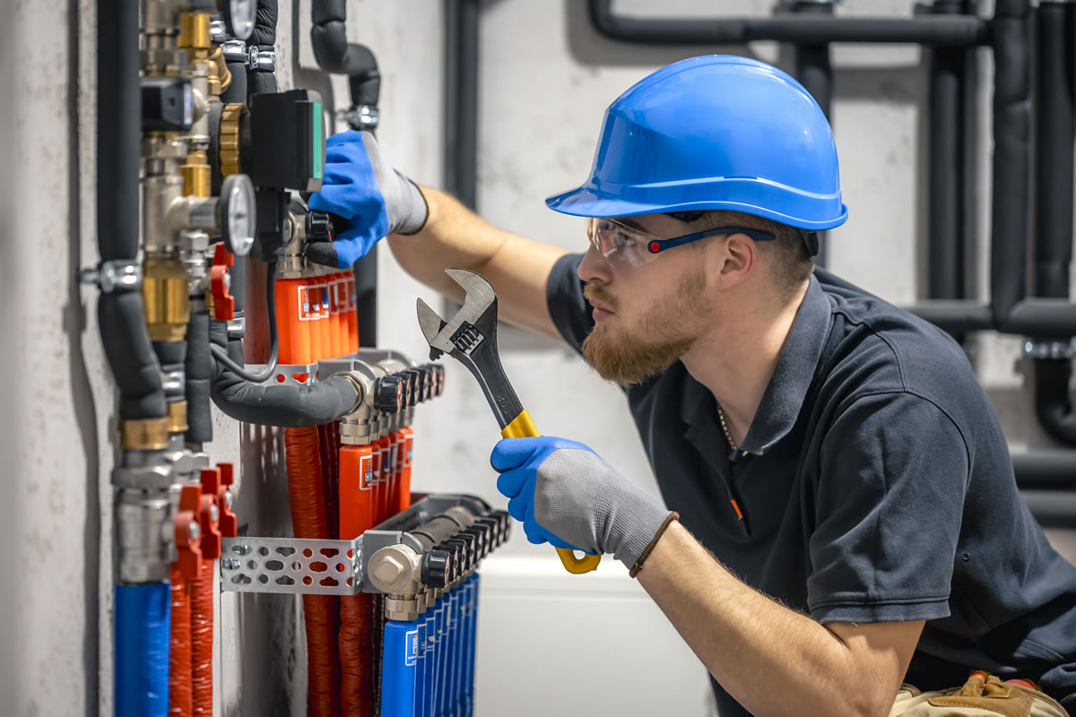Technician investigating complex water system