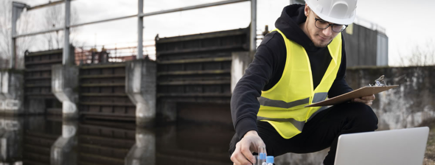 Engineer performing water quality analysis of industrial waters