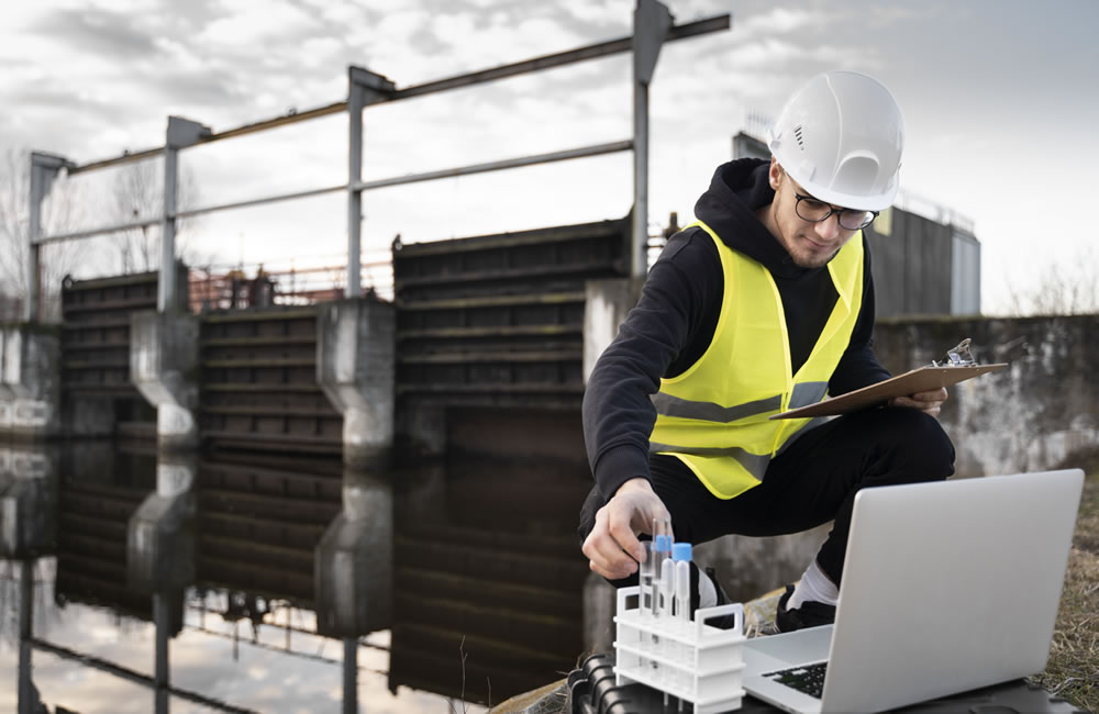 Engineer performing water quality analysis of industrial waters