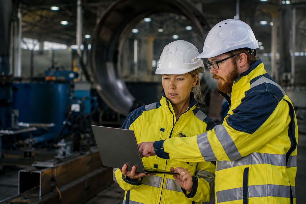 Two experienced water treatment engineers reviewing operational performance on process site