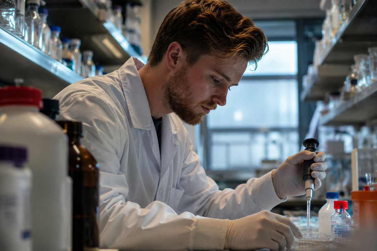 Water treatment chemist in laboratory developing new chemical products